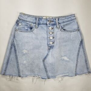 Free People Denim Mini Skirt Exposed Button Fly